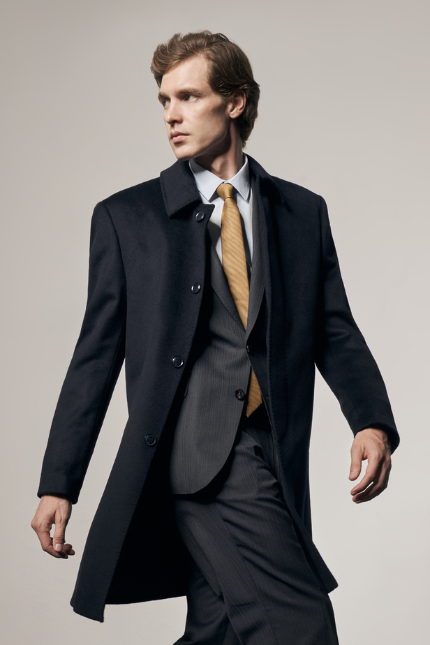 Koyu Lacivert 110 Cm Kaşe Düz Sırt Kapitoneli Astar Comfort Fit Classic Palto 1005245154