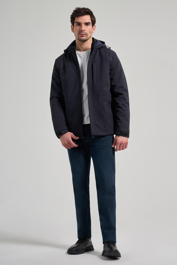 Koyu Lacivert Bez Ayağı Dik Yaka Düz Tam Astar Standart Fit Casual Mont 1007245164_200