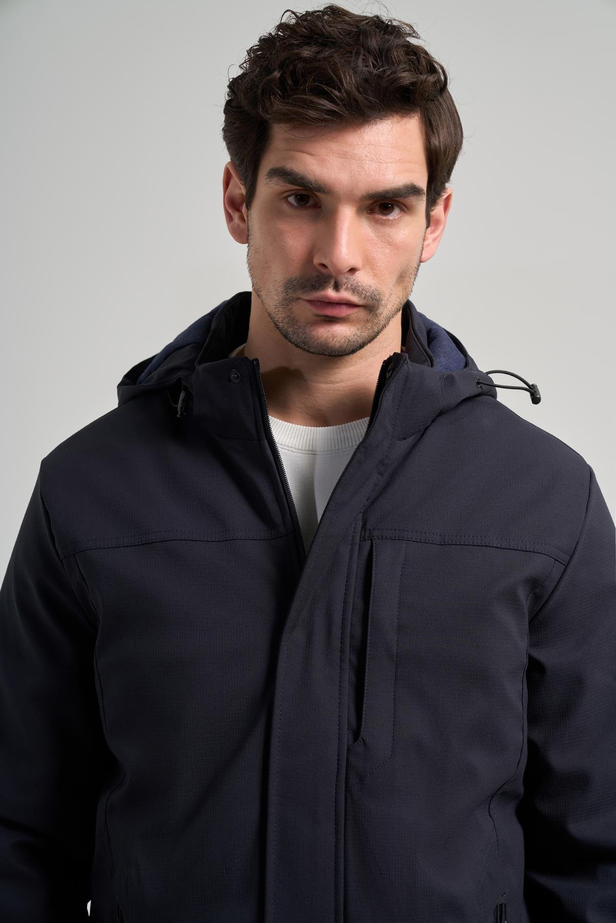 Koyu Lacivert Bez Ayağı Dik Yaka Düz Tam Astar Standart Fit Casual Mont 1007245164_200