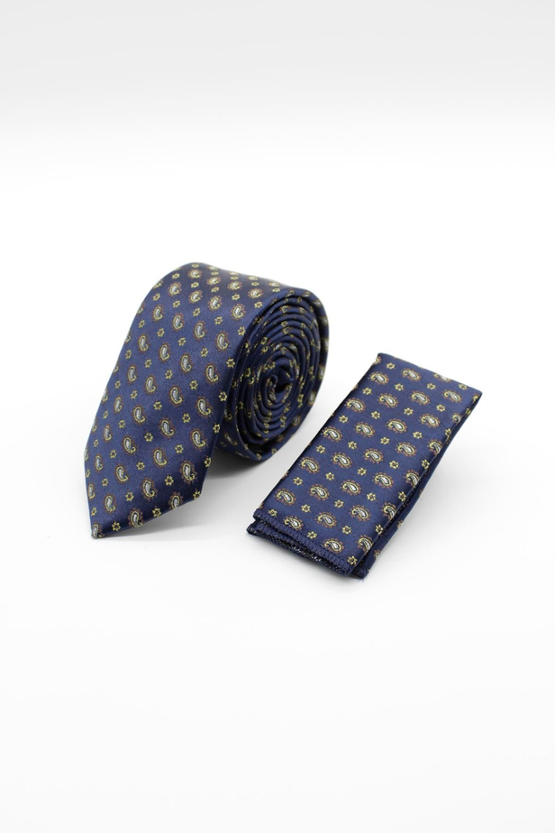 Koyu Lacivert Desenli 6 Cm Kravat