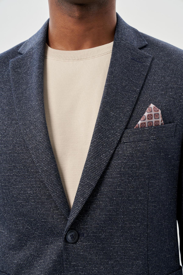 Koyu Lacivert Desenli Örme Mono Yaka Astarsız Esnek 6 Drop Slim Fit Casual Ceket 1002245159