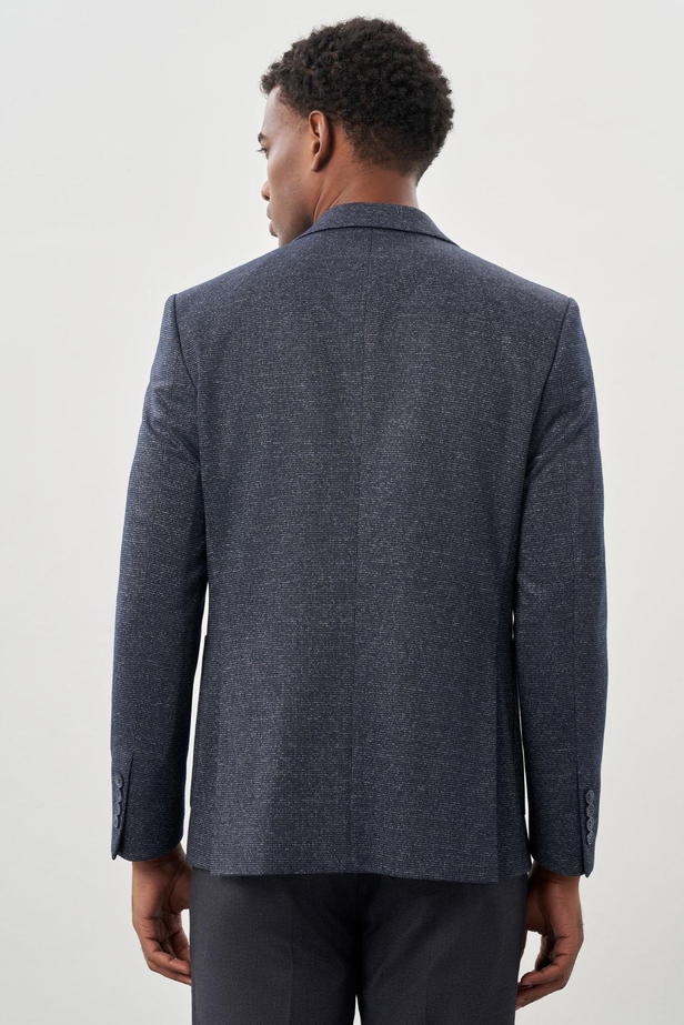 Koyu Lacivert Desenli Örme Mono Yaka Astarsız Esnek 6 Drop Slim Fit Casual Ceket 1002245159