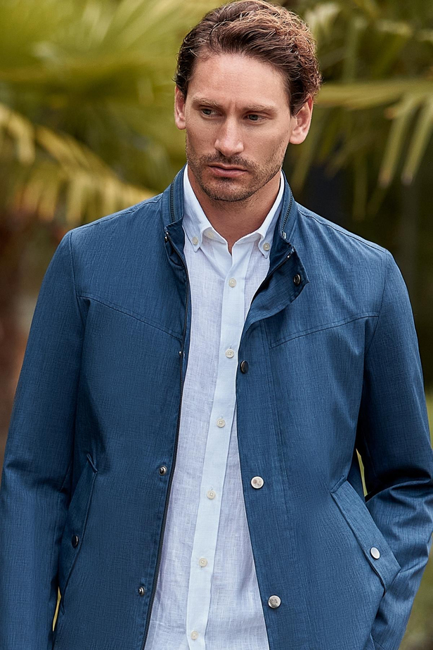 Koyu Lacivert Dik Yaka Yarım Astar Comfort Fit Rahat Kesim Casual Mont 1007240150