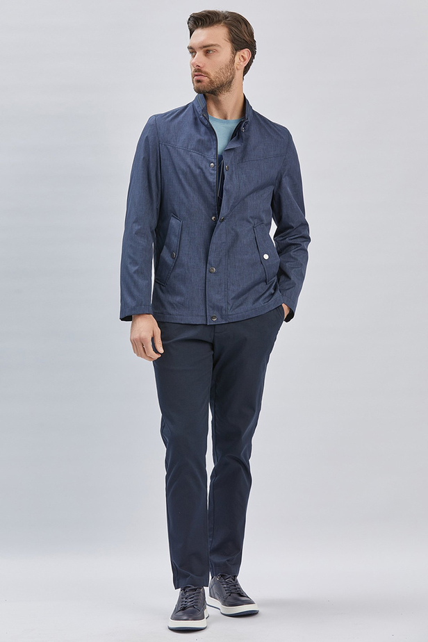 Koyu Lacivert Dik Yaka Yarım Astar Comfort Fit Rahat Kesim Casual Mont 1007240150