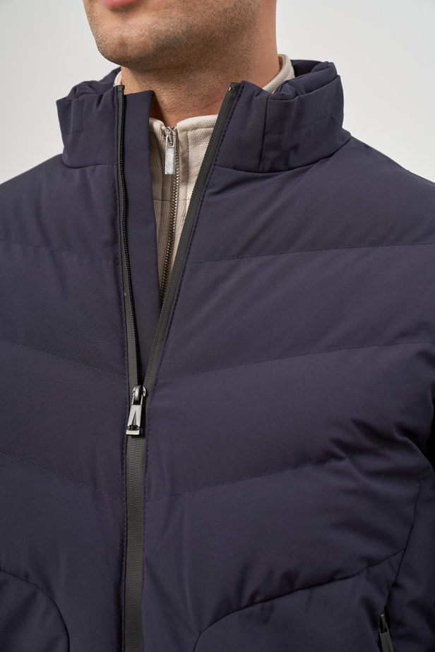 Koyu Lacivert Dolumlu Hakim Yaka Slim Fit Dar Kesim Klasik Mont 1007245153