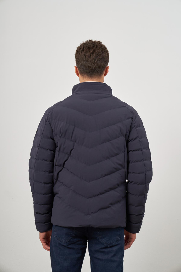 Koyu Lacivert Dolumlu Hakim Yaka Slim Fit Dar Kesim Klasik Mont 1007245153