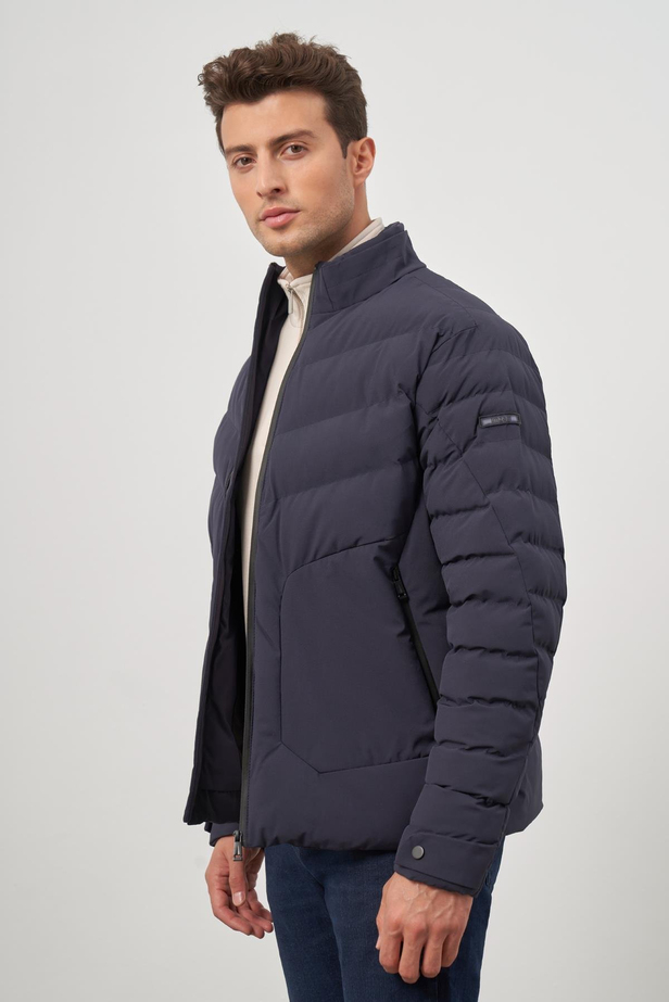 Koyu Lacivert Dolumlu Hakim Yaka Slim Fit Dar Kesim Klasik Mont 1007245153