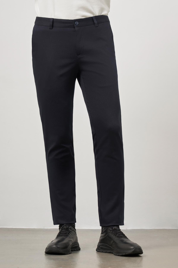 Koyu Lacivert Düz Armürlü Slim Fit Casual Pantolon 1003245150