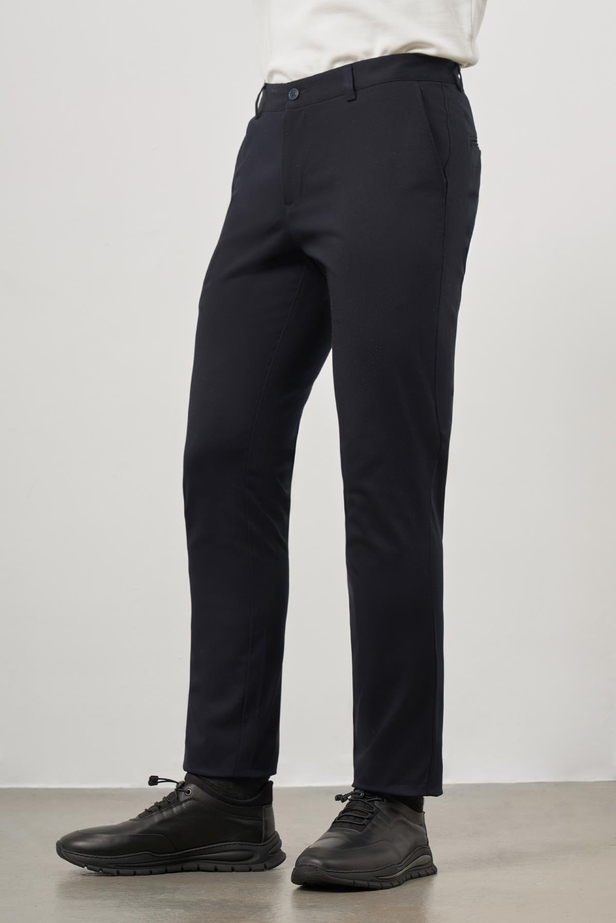 Koyu Lacivert Düz Armürlü Slim Fit Casual Pantolon 1003245150