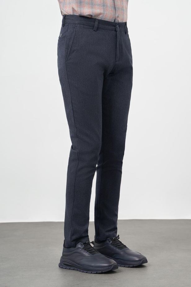 Koyu Lacivert Düz Gabardin Pamuklu Yan Cep Slim Fit Casual Pantolon 1003245162