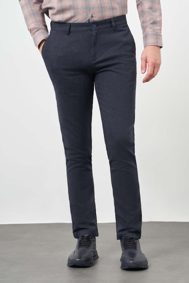 Koyu Lacivert Düz Gabardin Pamuklu Yan Cep Slim Fit Casual Pantolon 1003245162