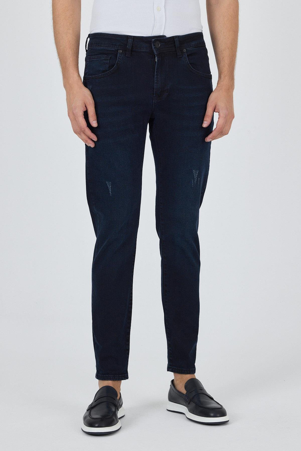 Koyu Lacivert Gabardin 5 Cep Düz Paça Casual Slim Fit Pamuklu Denim Pantolon 1023250150