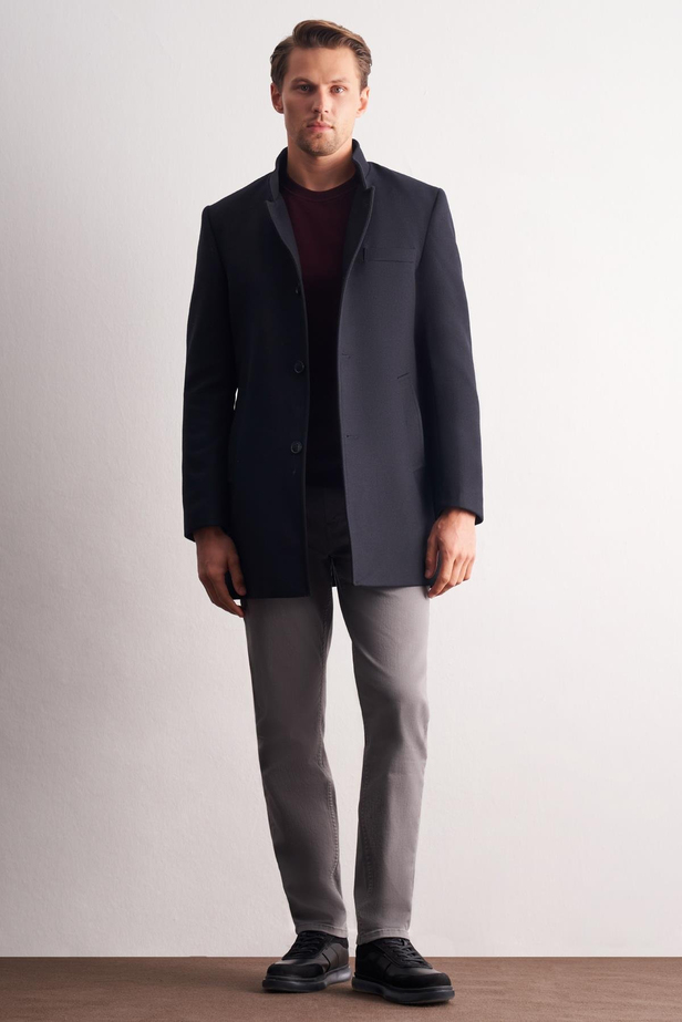 Koyu Lacivert Hakim Yaka Classic Slim Fit Esnek Kaban 1008255162