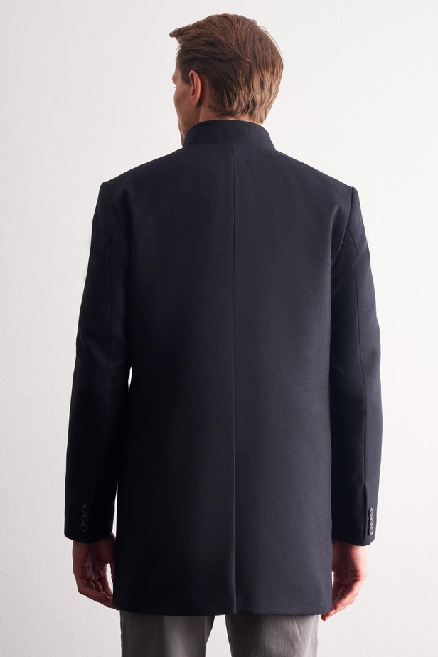 Koyu Lacivert Hakim Yaka Classic Slim Fit Esnek Kaban 1008255162