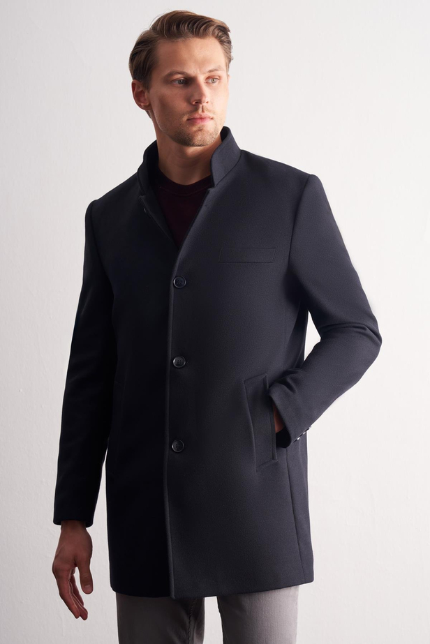 Koyu Lacivert Hakim Yaka Classic Slim Fit Esnek Kaban 1008255162