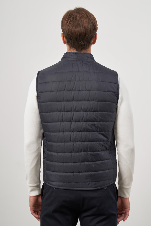 Koyu Lacivert Kapitone Dik Yaka Düz Garnisiz-Biyesiz Slim Fit Yelek 1009245150