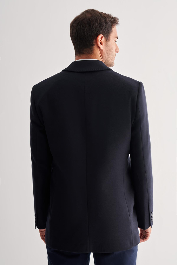 Koyu Lacivert Kaşe Bebe Yaka Kapitoneli Astar Comfort Fit Rahat Kesim Klasik Kaban 1008245161