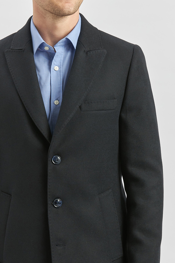 Koyu Lacivert Kaşe Kırlangıç Yaka Yırtmaçlı Kapitoneli Astar Comfort Fit Rahat Kesim Palto 1005245157