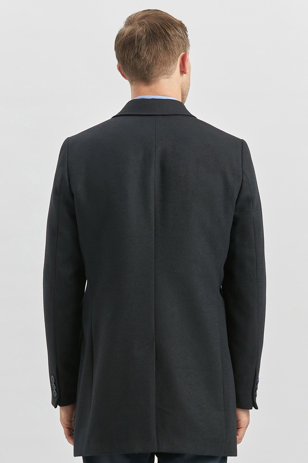 Koyu Lacivert Kaşe Kırlangıç Yaka Yırtmaçlı Kapitoneli Astar Comfort Fit Rahat Kesim Palto 1005245157