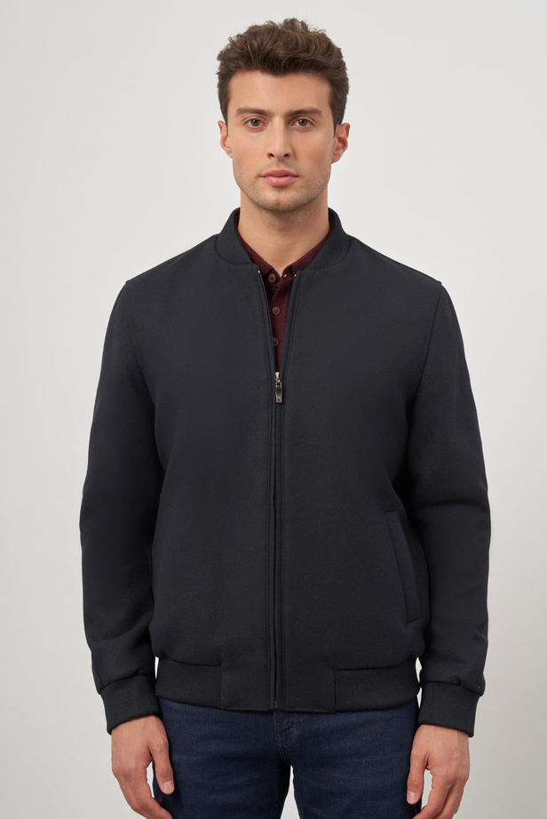 Koyu Lacivert Kaşe Kolej Yaka Düz Yırtmaçsız Tam Astar Comfort Fit Classic Mont 1007245159