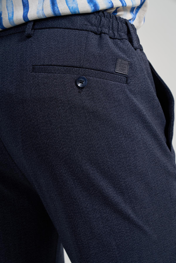 Koyu Lacivert Kendinden Desenli Yan Cep Slim Fit Jogger Pantolon 1003250161