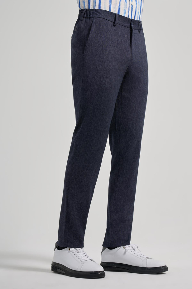 Koyu Lacivert Kendinden Desenli Yan Cep Slim Fit Jogger Pantolon 1003250161