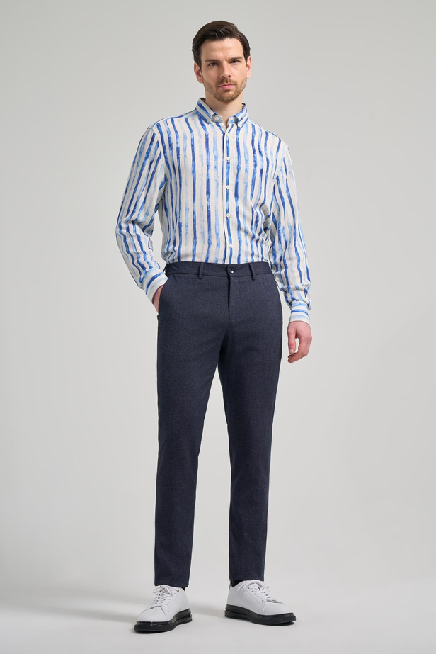 Koyu Lacivert Kendinden Desenli Yan Cep Slim Fit Jogger Pantolon 1003250161