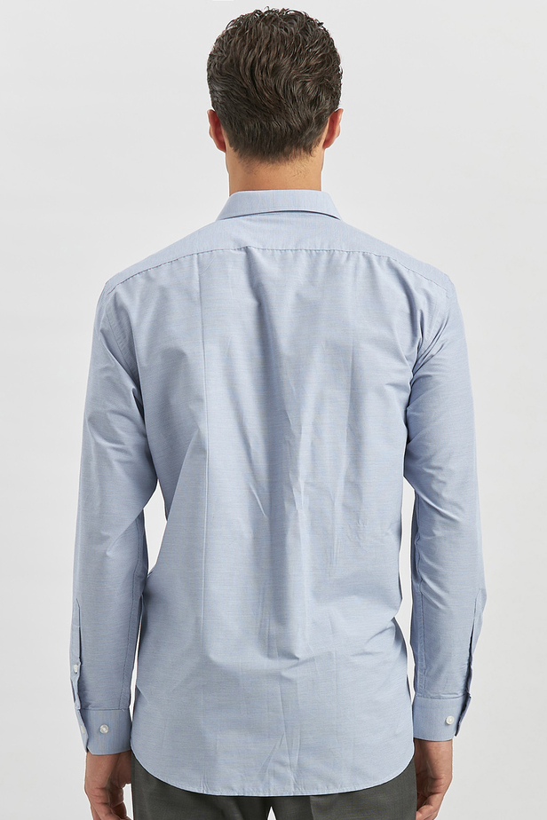 Koyu Lacivert Uzun Kol Kendinden Desenli Bez Ayağı 041 Sert Yaka Classic Comfort Fit Gömlek 1004240256