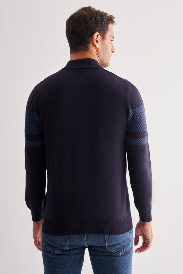 Koyu Lacivert Yarım Balıkçı Yaka Uzun Kol Cepsiz Comfort Fit Pamuklu Triko Kazak 1012255213