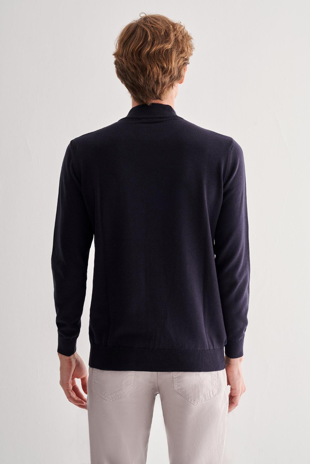 Koyu Lacivert Yarım Balıkçı Yaka Uzun Kol Cepsiz Comfort Fit Pamuklu Triko Kazak 1012255212