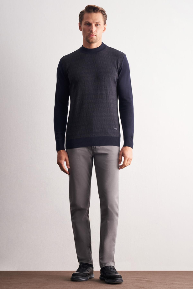 Koyu Lacivert Yarım Balıkçı Yaka Uzun Kol Cepsiz Comfort Fit Pamuklu Triko Kazak 1012255219