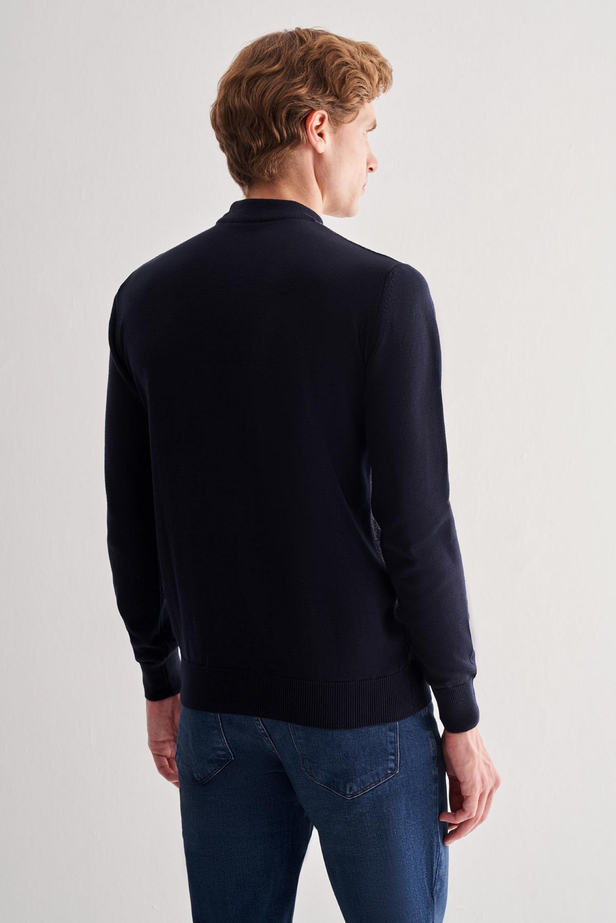 Koyu Lacivert Yarım Balıkçı Yaka Uzun Kol Cepsiz Comfort Fit Pamuklu Triko Kazak 1012255215