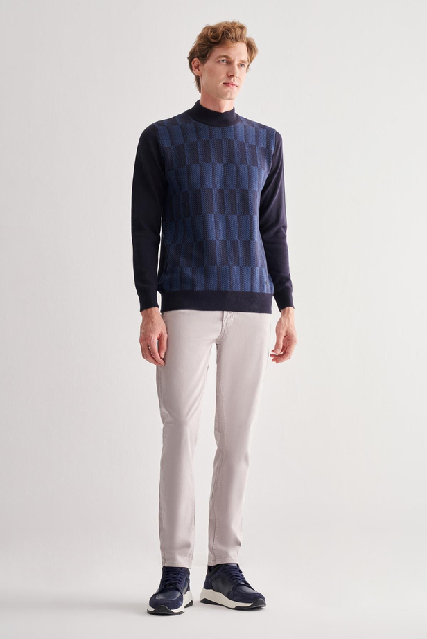 Koyu Lacivert Yarım Balıkçı Yaka Uzun Kol Cepsiz Comfort Fit Pamuklu Triko Kazak 1012255212