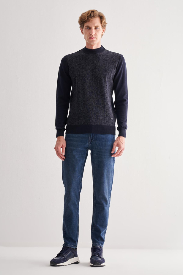 Koyu Lacivert Yarım Balıkçı Yaka Uzun Kol Cepsiz Comfort Fit Pamuklu Triko Kazak 1012255215