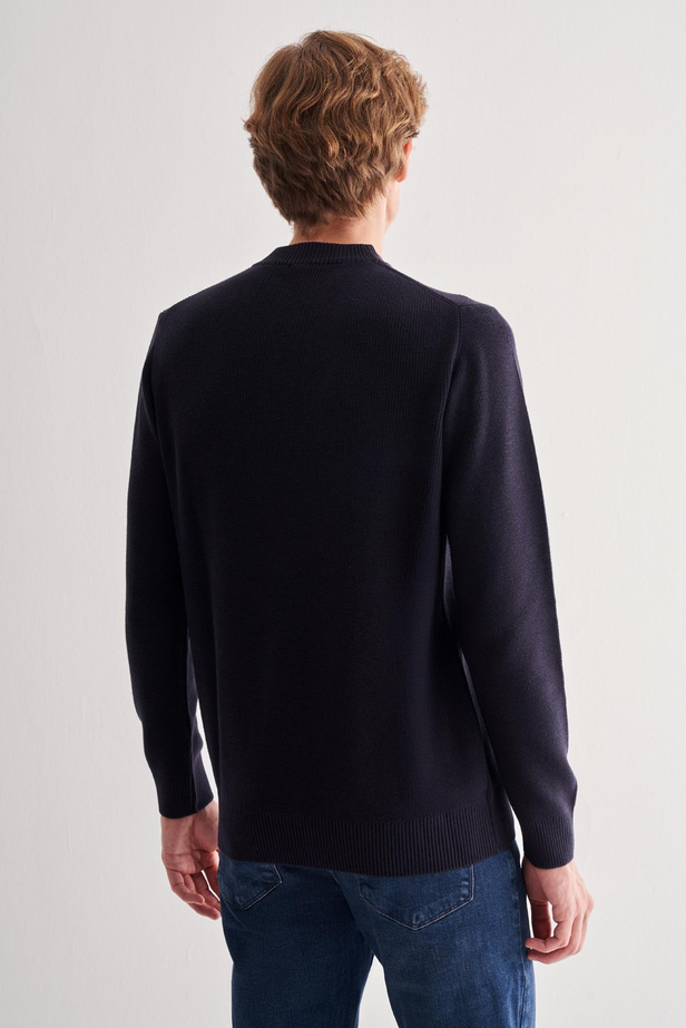 Koyu Lacivert Yarım Balıkçı Yaka Uzun Kol Cepsiz Comfort Fit Casual Pamuklu Triko Kazak 1012255203