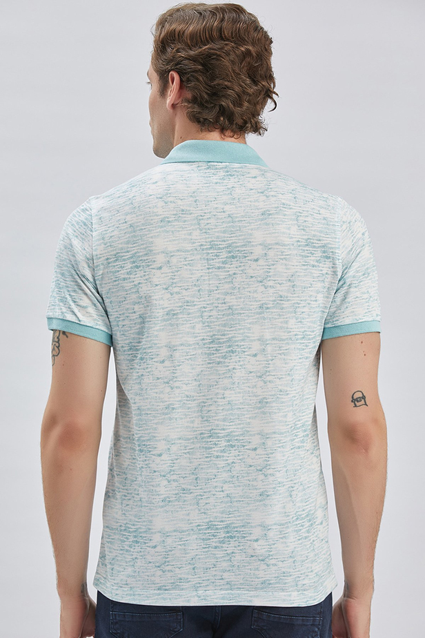 Koyu Mavi Baskılı Pike Polo Yaka Garnili %100 Pamuk Casual Slim Fit Dar Kesim Tişört 1011240157