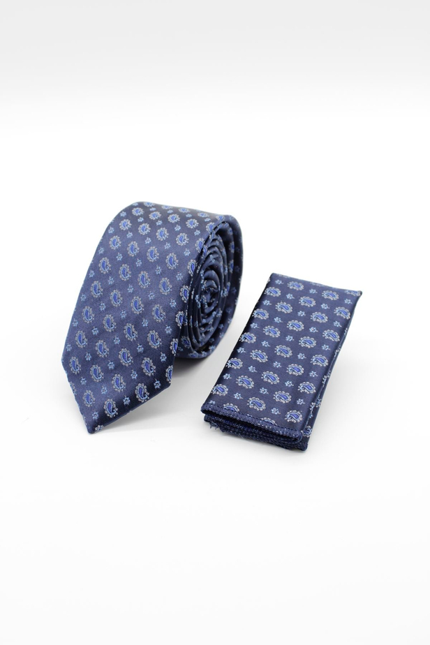 Koyu Mavi Desenli 6 Cm Kravat