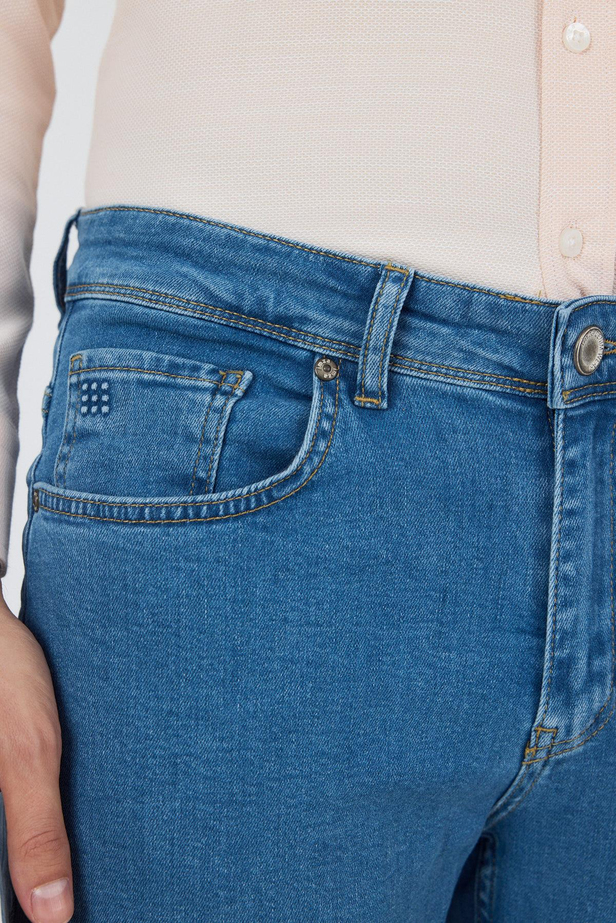 Koyu Mavi Gabardin 5 Cep Düz Paça Casual Slim Fit Pamuklu Denim Pantolon 1023250155