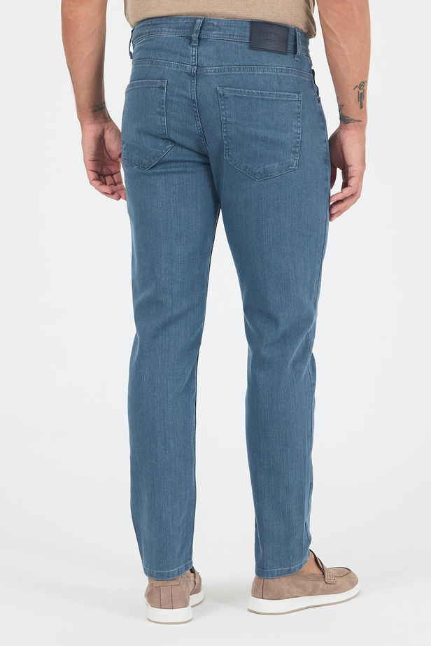 Koyu Mavi Gabardin 5 Cep Düz Paça Casual Slim Fit Pamuklu Denim Pantolon 1023250157