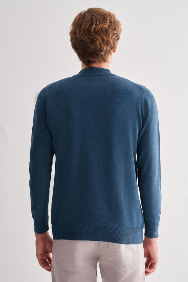 Koyu Mavi Yarım Balıkçı Yaka Cepsiz Comfort Fit Classic Pamuklu Triko Kazak 1012255001