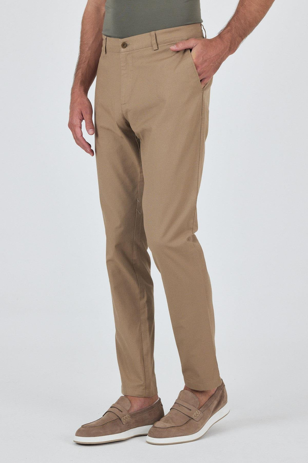 Koyu Vizon Armürlü Yan Cep Düz Paça Slim Fit Pamuklu Casual Chino Pantolon 1003250120