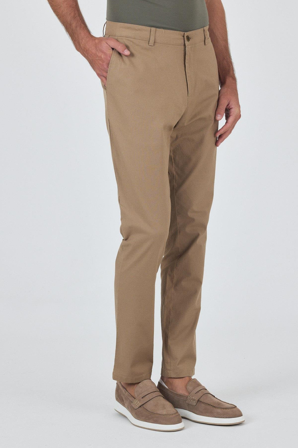 Koyu Vizon Armürlü Yan Cep Düz Paça Slim Fit Pamuklu Casual Chino Pantolon 1003250120