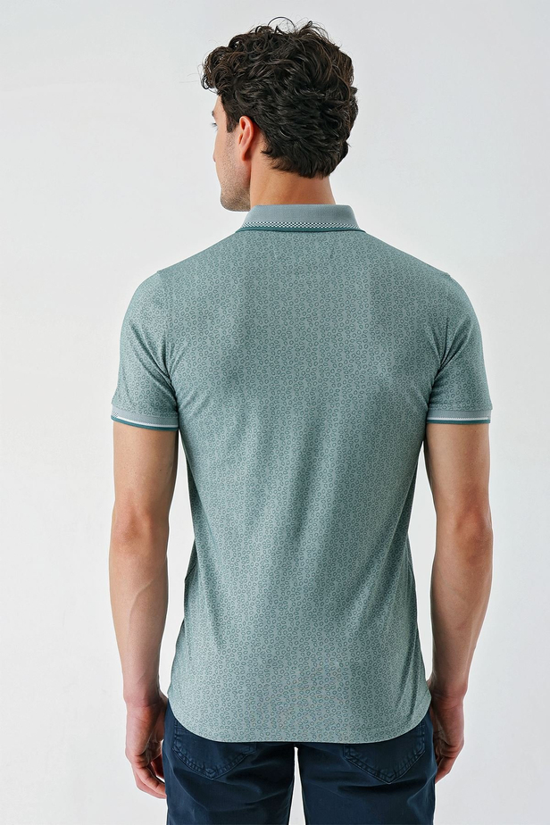 Koyu Vizon Baskılı Oxford Düğmeli Yaka Cepli Pamuklu Casual Slim Fit Dar Kesim Tişört 1011240177