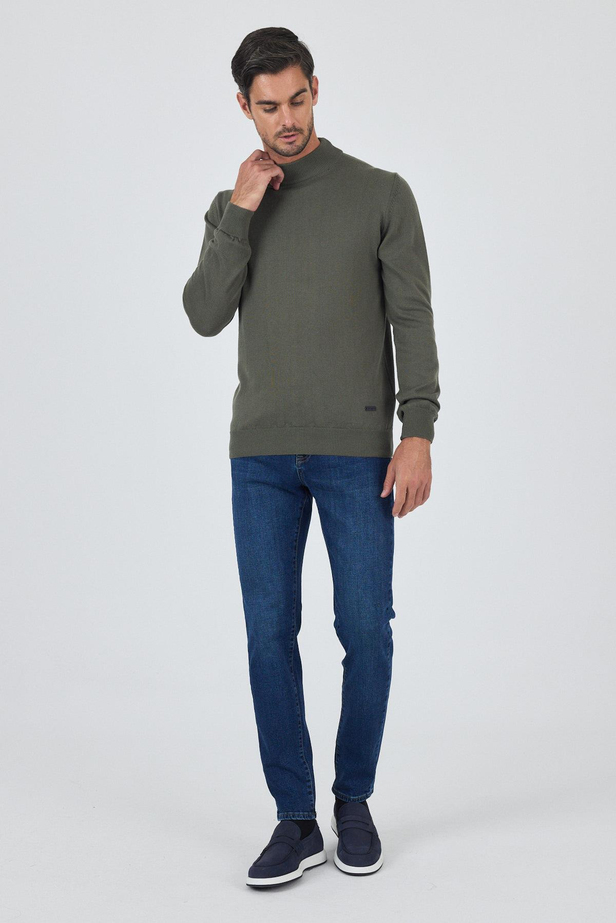 Koyu Yeşil Uzun Kol Düz Örme Yarım Balıkçı Yaka Classic Comfort Fit Triko 1012245001
