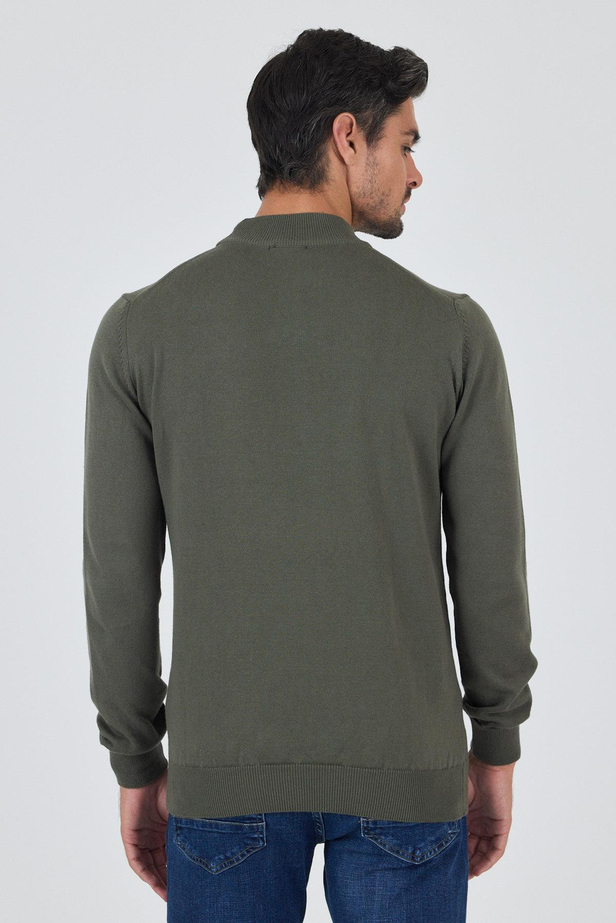 Koyu Yeşil Uzun Kol Düz Örme Yarım Balıkçı Yaka Classic Comfort Fit Triko 1012245001