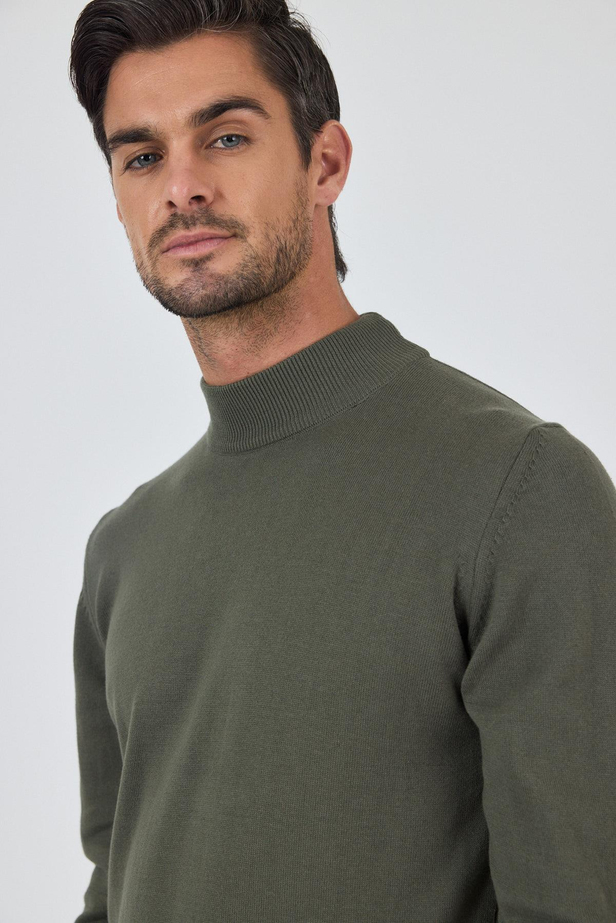 Koyu Yeşil Uzun Kol Düz Örme Yarım Balıkçı Yaka Classic Comfort Fit Triko 1012245001
