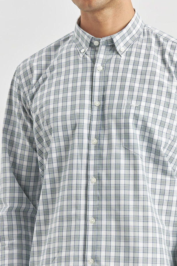 Koyu Yeşil Uzun Kol Ekose Desen Bez Ayağı Smart Düğmeli Yaka Classic Comfort Fit Gömlek 1004240253