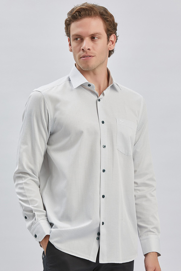 Koyu Yeşil Uzun Kollu Ekoseli Sert Yaka Cepli Pamuklu Klasik Comfort Fit Rahat Kesim Gömlek 1004240226