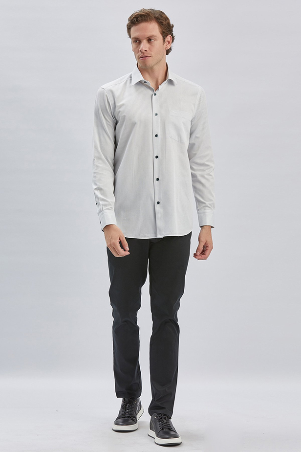 Koyu Yeşil Uzun Kollu Ekoseli Sert Yaka Cepli Pamuklu Klasik Comfort Fit Rahat Kesim Gömlek 1004240226