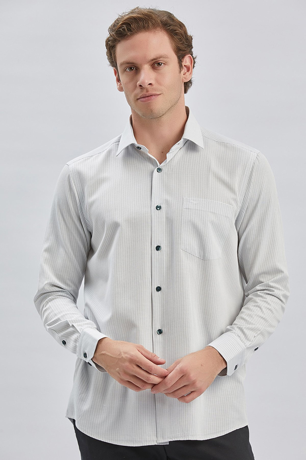 Koyu Yeşil Uzun Kollu Ekoseli Sert Yaka Cepli Pamuklu Klasik Comfort Fit Rahat Kesim Gömlek 1004240226